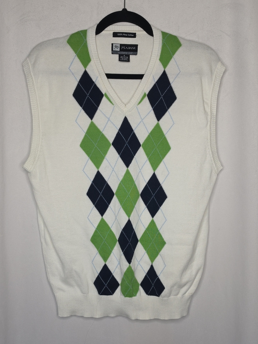 Jos. A. Bank Ledbetter Golf 100% Pima Cotton Argyle V-Neck Sweater Vest Size S